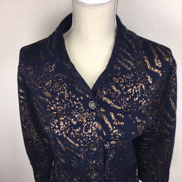 Plus Navy and Copper Animal Print Light Jacket - Picture 3 of 6